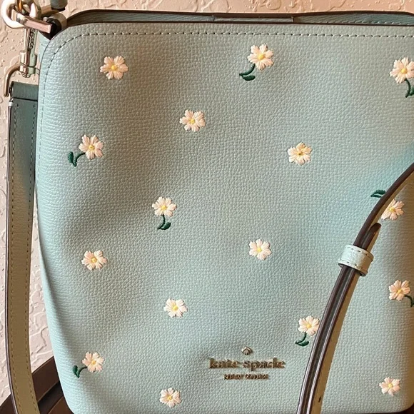 Kate Spade:Darcy Aphrodite Mint Green Floral Small Bucket CrossbodyBag- GoldTone - Picture 4 of 16